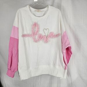 Peach Love California Pink White Colorblock Love Yarn Pullover Women's Size Larg